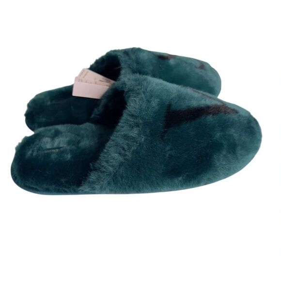 Victoria's Secret Green Fuzzy Faux Fur Logo Slip On‎ Slippers Women’s Size L - Picture 6 of 10